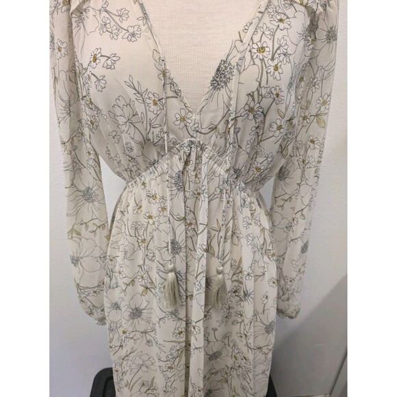 Lovestitch Ivory Floral High Low Sheer Midi Babydoll Dress sz M Bridal Romantic - Picture 7 of 11